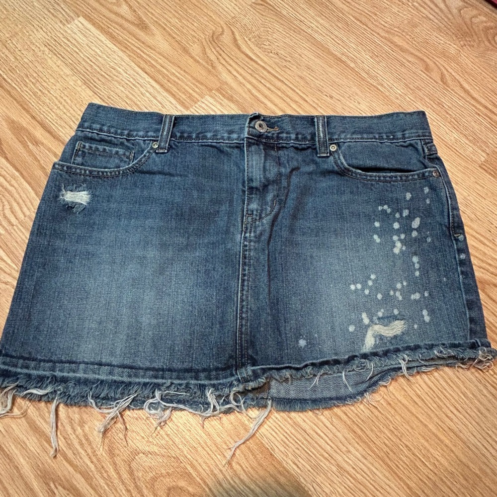 Old Navy Ultra Low Rise Denim Mini‎ Skirt Distressed Paint Splatter Blue Size 10